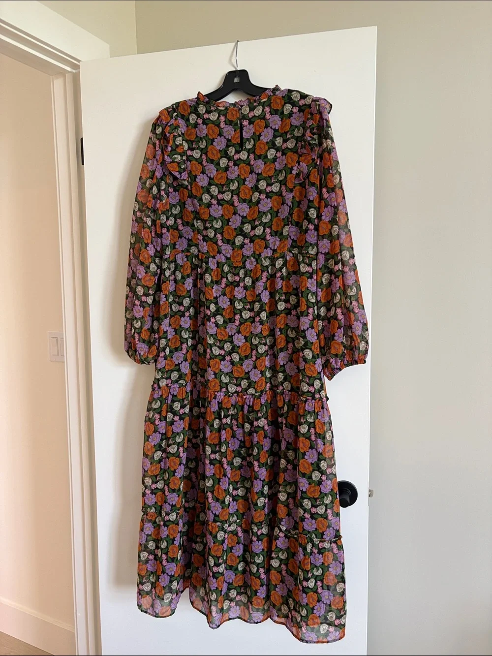 Mango Floral Maxi Dress in Black with Orange, Purple & Green Flowers - Picture 2 of 2